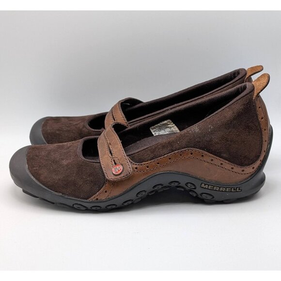 Merrell Plaza Bandeau Espresso Womens 6.5M Suede Leather Mary Jane Wedges Shoes - Picture 4 of 7